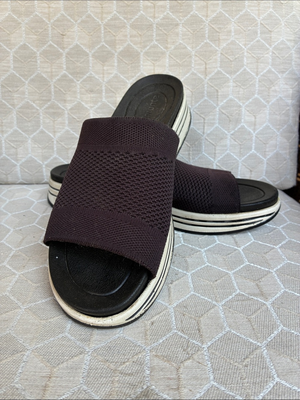 Remonte Women’s Black Knit Slide Sandals with Striped Platform Sole
